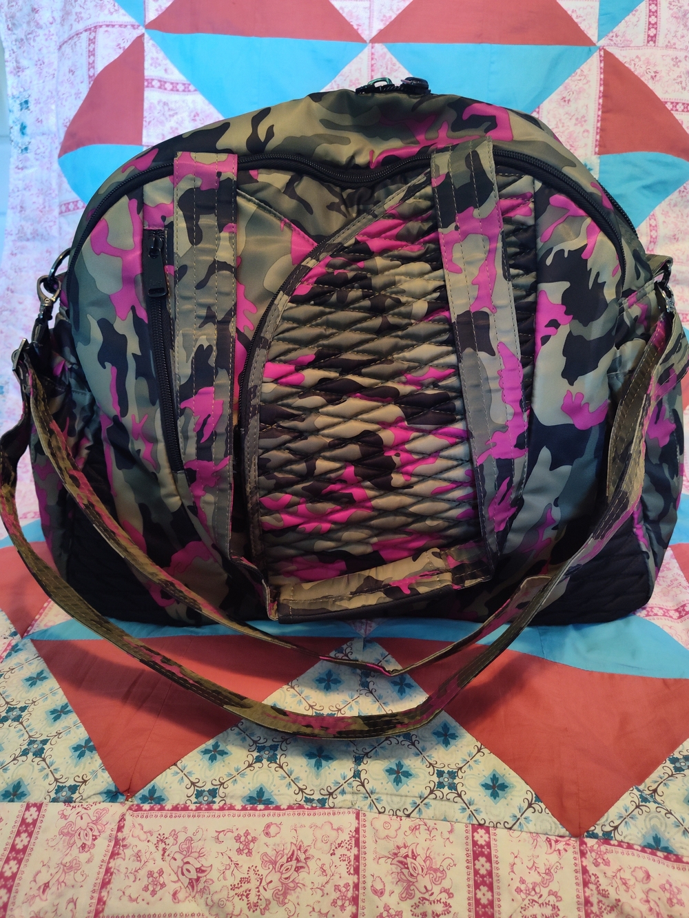 Camouflage Quilted Tote Bag in Olive & Pink - LUG Cartwheel Camo Orchid